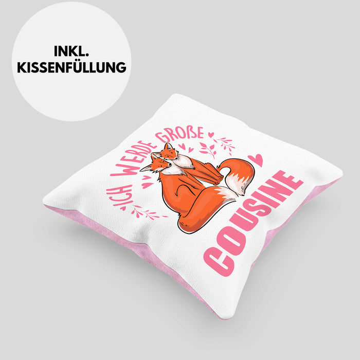 Du Wirst Große Cousine Kissen mit Füllung 40x40 Geschenk Ich Werde Große Cousine Nachwuchs (Grau) Rosa Trendation