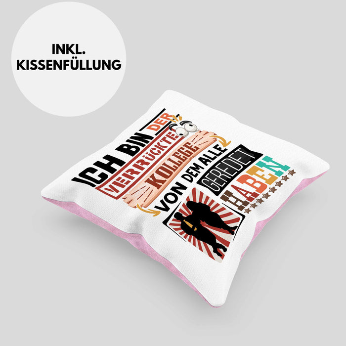 Kollege Kissen mit Füllung 40x40 Geschenk Spruch Lustig Geschenkidee für Kollege Geburtstag Ich Bin Der Verrückte Kollege (Grau) Rosa Trendation