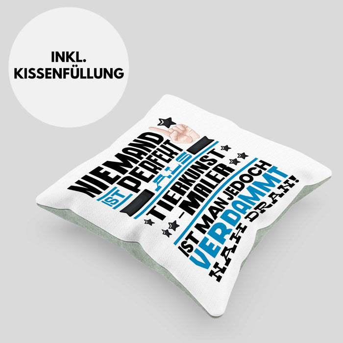 Tierkunst-Maler Geschenk Kissen mit Füllung 40x40 Lustige Geschenkidee für Tierkunst-Maler Geburtstag Niemand Ist Perfekt Aber Als Tierkunst-Maler Ist Man Nah Dran (Grau) Grün Trendation