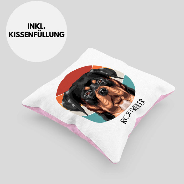 Rottweiler Besitzer Kissen mit Füllung 40x40 Geschenk Lustiger Spruch Geschenkidee Rottweiler Mama Papa (Grau) Rosa Trendation
