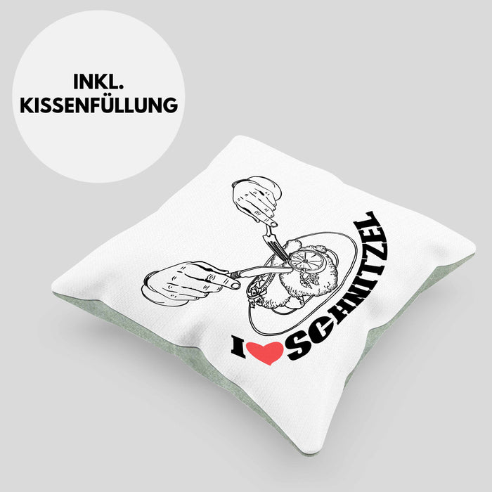 Schnitzel-Kissen mit Füllung 40x40 Geschenk für Schnitzel-Liebhaber (Grau) Grün Trendation