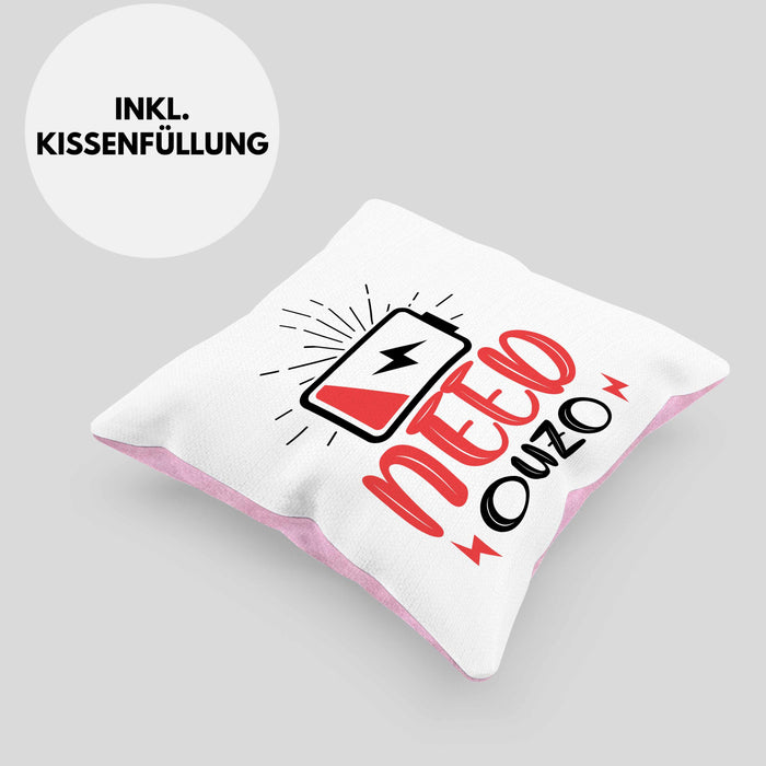 Need Ouzo Kissen mit Füllung 40x40 Geschenk Griechenland Geschenkidee (Grau) Rosa Trendation