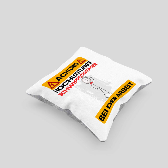 Schwippschwager Kissen mit Füllung 40x40 Geschenk Lustiger Spruch Geschenkidee für Schwippschwager Achtung Hochleistungs Schwippschwager Bei Der Arbeit (Grau) Grau Trendation