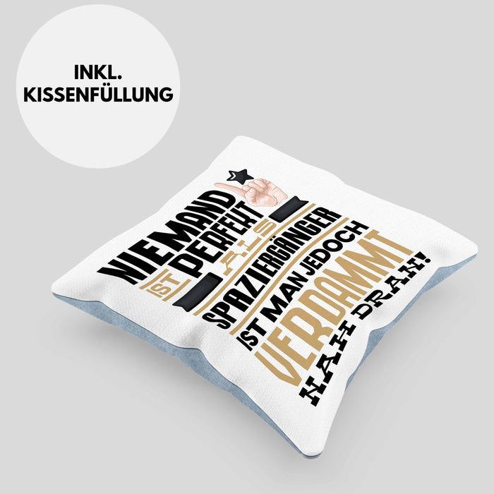 Spaziergänger Geschenk Kissen mit Füllung 40x40 Lustige Geschenkidee für Spaziergänger Geburtstag Niemand Ist Perfekt Aber Als Spaziergänger Ist Man Nah Dran (Grau) Blau Trendation