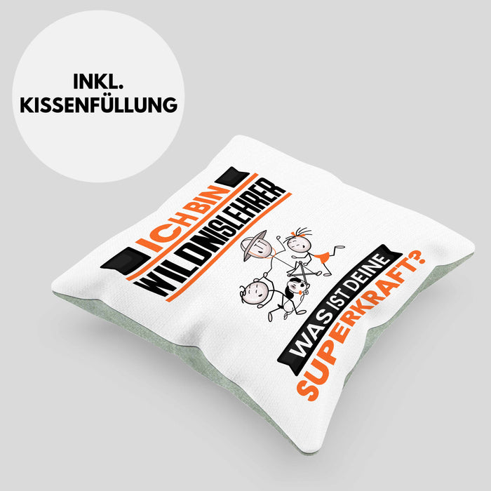 Wildnislehrer Kissen mit Füllung 40x40 Geschenk für Wildnislehrer Geburtstag Lustiger Spruch Was Ist Deine Superkraft (Grau) Grün Trendation