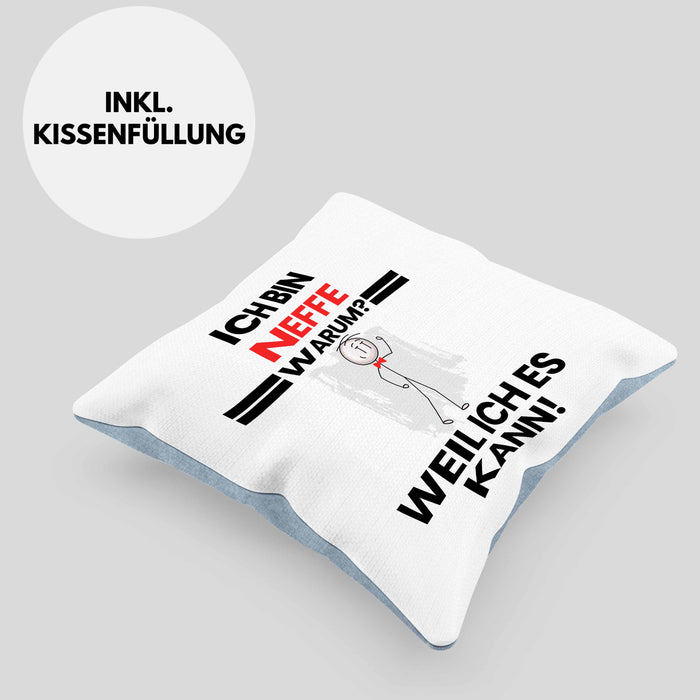 Neffe Geschenk Kissen mit Füllung 40x40 Lustiger Spruch Ich Bin Neffe Warum Weil Ich Es Kann Geschenkidee Bester Neffe Geburtstag (Grau) Blau Trendation