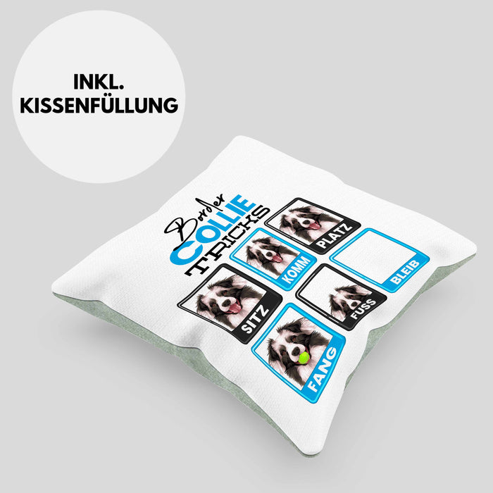 Border Collies Besitzer Kissen mit Füllung 40x40 Geschenk Lustiger Spruch Geschenkidee Border Collies Tricks Bleib (Grau) Grün Trendation