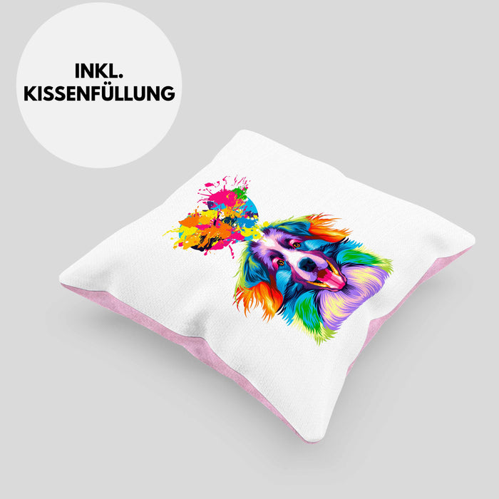 Border Collies Herz Farbe Besitzer Kissen mit Füllung 40x40 Geschenk Lustiger Spruch Geschenkidee Border Collies Liebhaber (Grau) Rosa Trendation