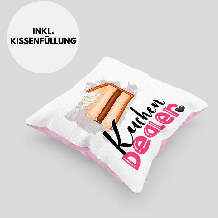Kuchen Dealer Kissen mit Füllung 40x40 Geschenk für Kuchenverkäufer Geburtstag Spruch Geschenkidee (Grau) Rosa Trendation