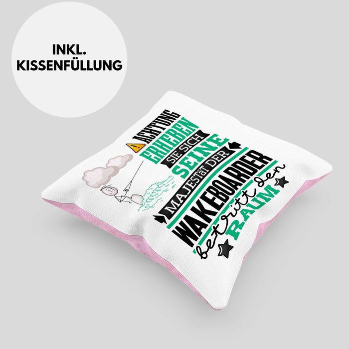 Wakeboarder Geschenk Kissen mit Füllung 40x40 Lustiger Spruch Erheben Sie Sich Der Wakeboarder Betritt den Raum (Grau) Rosa Trendation