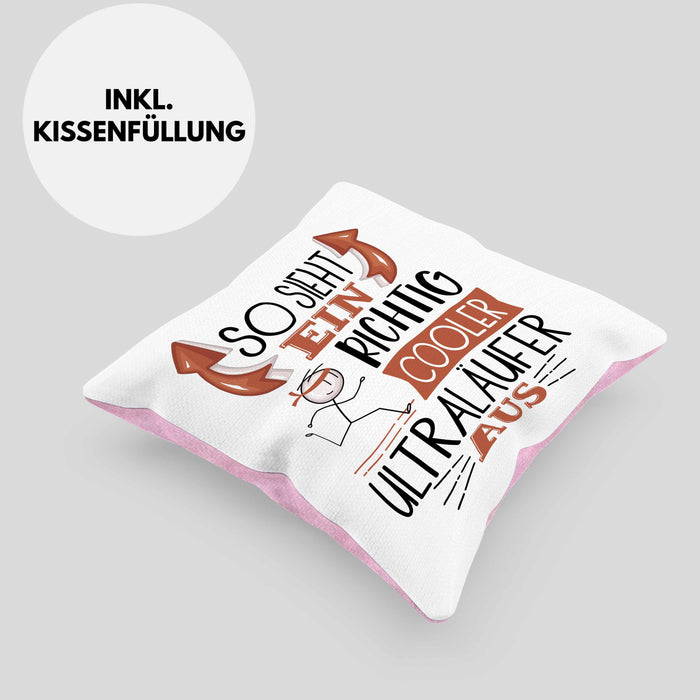 So Sieht Ein Richtig Cooler Ultraläufer Aus Kissen mit Füllung 40x40 Geschenk für Ultra Marathon Läufer Geburtstag Geschenkdiee (Grau) Rosa Trendation