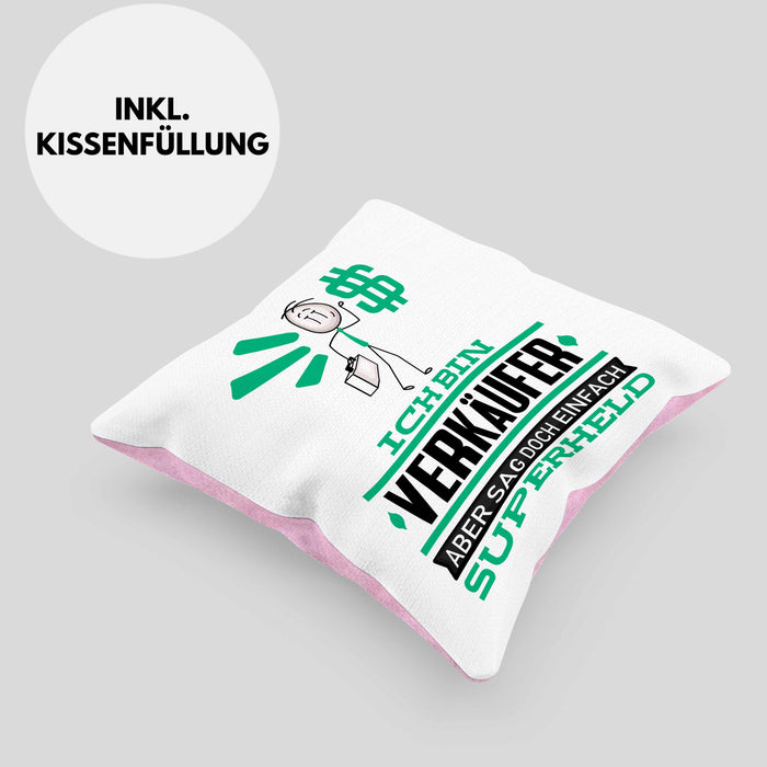 Verkäufer Geschenk Kissen mit Füllung 40x40 Ich Bin Verkäufer Aber Sag Doch Einfach Superheld Lustige Geschenkdiee für Verkäufer (Grau) Rosa Trendation