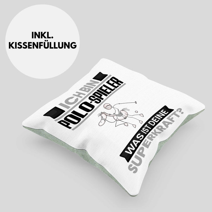 Polo-Spieler Kissen mit Füllung 40x40 Geschenk für Polo-Spieler Geburtstag Lustiger Spruch Was Ist Deine Superkraft (Grau) Grün Trendation