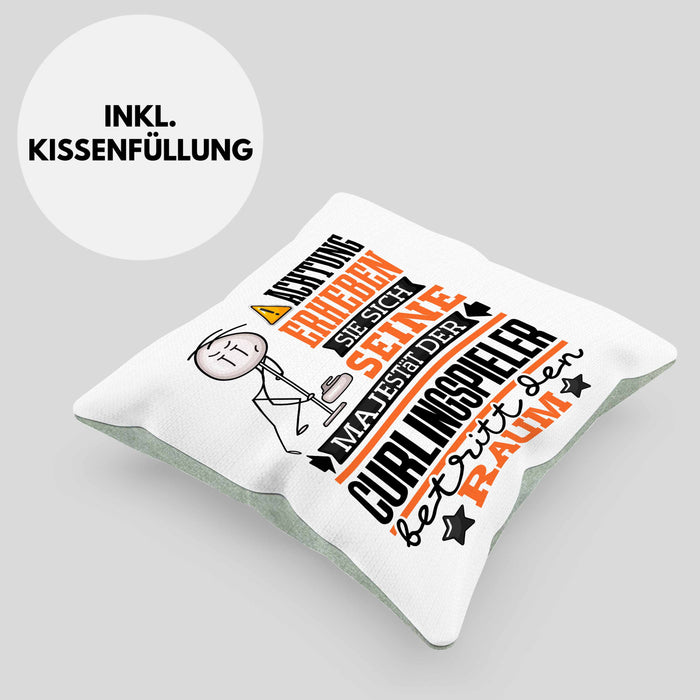 Curlingspieler Geschenk Kissen mit Füllung 40x40 Lustiger Spruch Erheben Sie Sich Der Curlingspieler Betritt den Raum (Grau) Grün Trendation