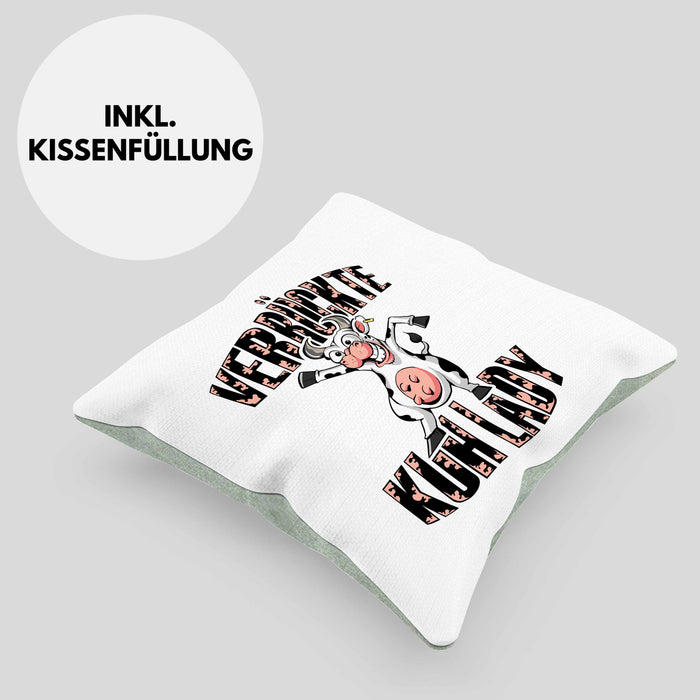 Lustige Kissen mit Füllung 40x40 Geschenk Frauen "Verrückte Kuhlady" Bauernhof Bäuerin (Grau) Grün Trendation