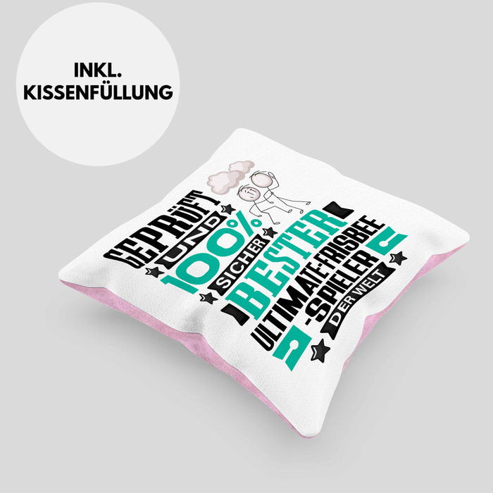 Ultimate-Frisbee-Spieler Geschenk Lustiger Spruch für Ultimate-Frisbee-Spieler Geschenkidee Bester Ultimate-Frisbee-Spieler Der WeltKissen mit Füllung 40x40 (Grau) Rosa Trendation