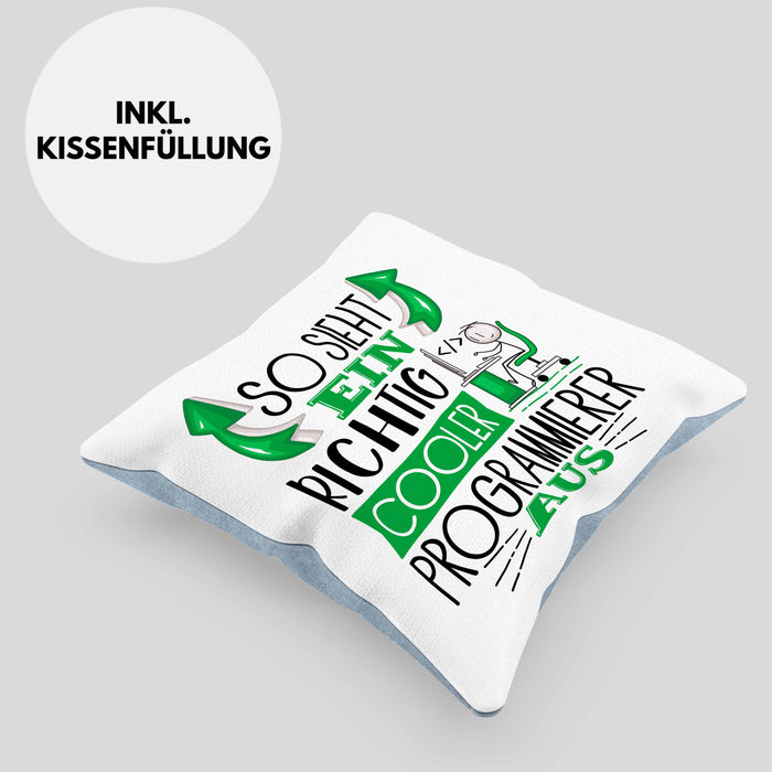 Programmierer Kissen mit Füllung 40x40 Geschenk So Sieht Ein RIchtig Cooler Programmierer Aus Geschenkidee Lustiger Spruch Geburtstag (Grau) Blau Trendation