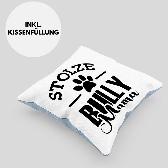 Hunde Kissen mit Füllung 40x40 Geschenk für stolze Bully-Mamas Bully Hunde Geschenkidee (Grau) Blau Trendation