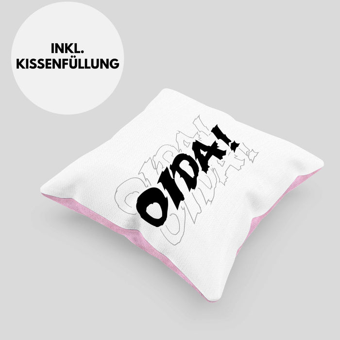 Oida Kissen mit Füllung 40x40 Geschenk Bayern Bayrisch Dialekt (Grau) Rosa Trendation