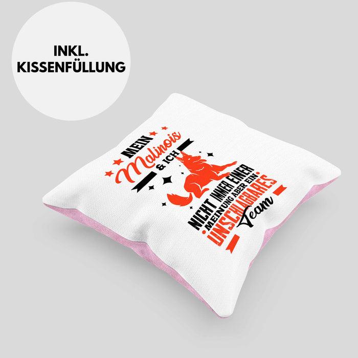 Malinois Kissen mit Füllung 40x40 Geschenk Hundebesitzer Unschlagbares Team (Grau) Rosa Trendation