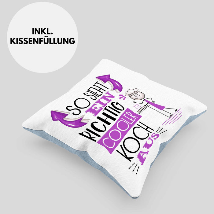 Koch Kissen mit Füllung 40x40 Geschenk So Sieht Ein RIchtig Cooler Koch Aus Geschenkidee Lustiger Spruch Geburtstag (Grau) Blau Trendation