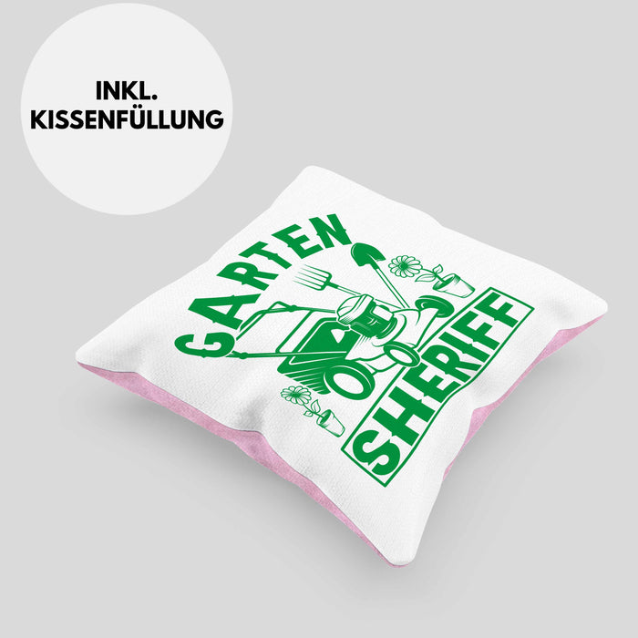 Gärtner Geschenk Kissen mit Füllung 40x40 Garten-Sheriff Geschenkidee Garten-Pflege (Grau) Rosa Trendation