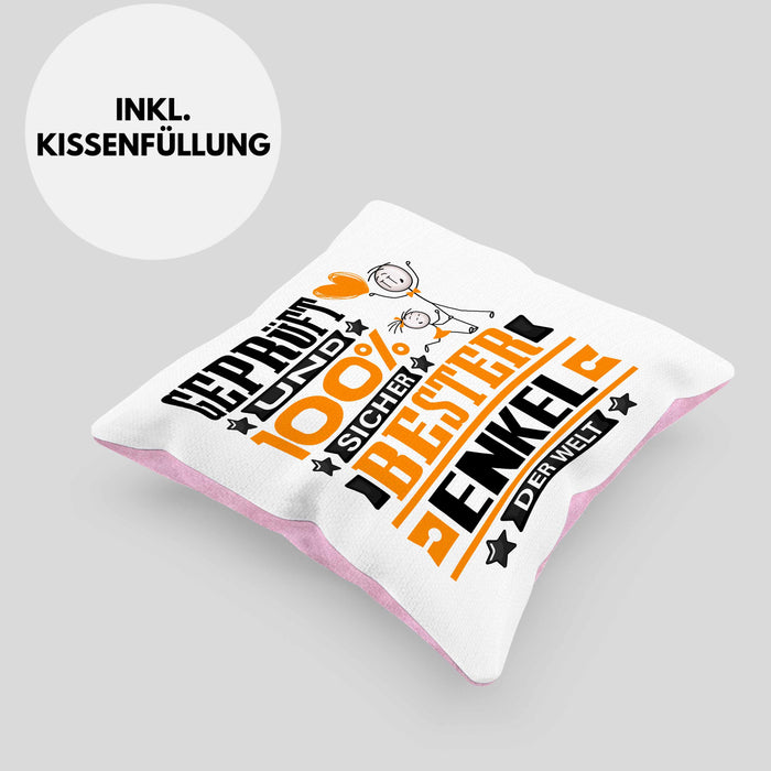 Enkel Geschenk Lustiger Spruch für Enkel Geschenkidee Bester Enkel Der WeltKissen mit Füllung 40x40 (Grau) Rosa Trendation
