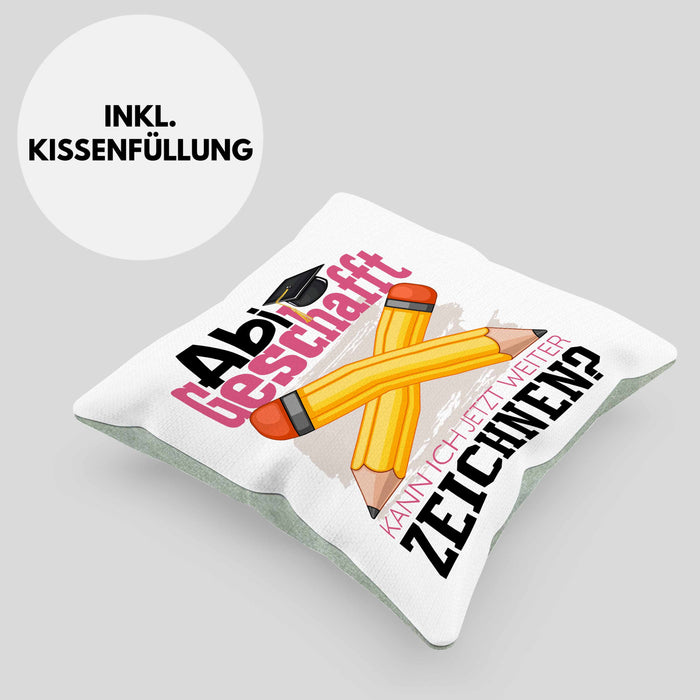 Abi Geschafft Abitur Prüfung Bestanden Kissen mit Füllung 40x40 Geschenk Kann Ich Jetzt Weiter Zeichnen Malen Künstlerin Künstler Geschenkidee (Grau) Grün Trendation