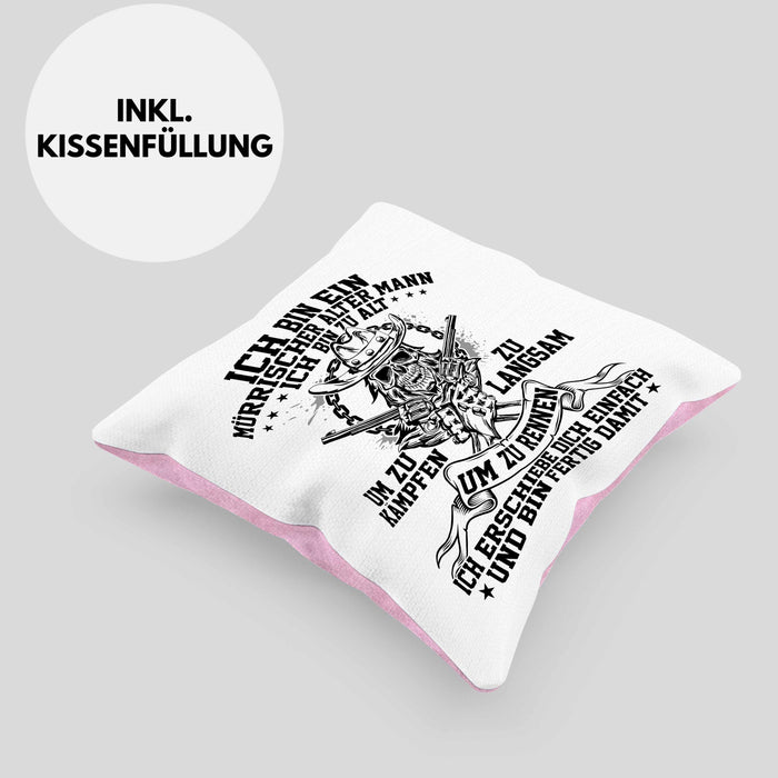Ich Bin Ein Mürrischer Alter Mann Ich Bin Zu Alt Um Zu Kämpfen Pfalz Kissen mit Füllung 40x40 (Grau) Rosa Trendation