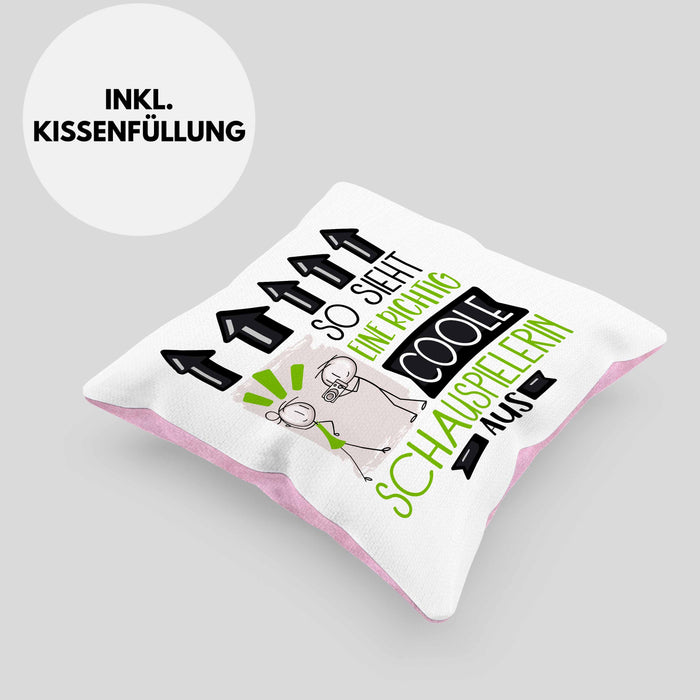Schauspielerin Geschenk Kissen mit Füllung 40x40 Lustig Geschenkidee für Schauspielerin Geburtstag So Sieht Eine Richtig Coole Schauspielerin Aus Frauen Spruch (Grau) Rosa Trendation
