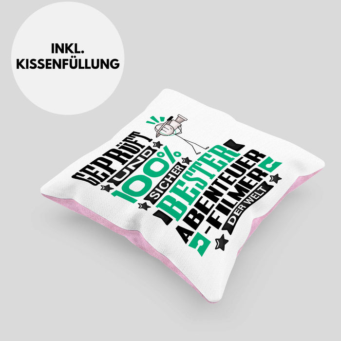Abenteuerfilmer Geschenk Lustiger Spruch für Abenteuerfilmer Geschenkidee Bester Abenteuerfilmer Der WeltKissen mit Füllung 40x40 (Grau) Rosa Trendation