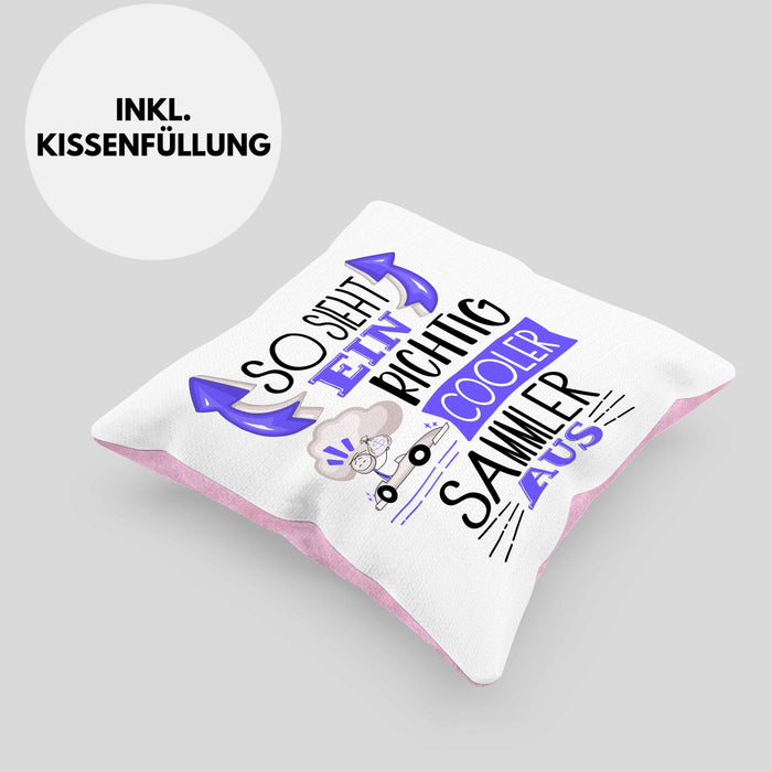 So Sieht Ein Richtig Cooler Sammler Aus Geschenk Kissen mit Füllung 40x40 Lustiger Spruch Geschenkidee (Grau) Rosa Trendation