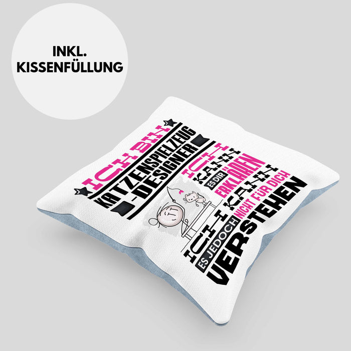 Katzenspielzeug-Designer Geschenk Kaffee-Kissen mit Füllung 40x40 Geschenkidee für Katzenspielzeug-Designer Ich Bin Katzenspielzeug-Designer Ich Kann Es Dir Erklären Jedoch Nicht Für Dich Verstehen Spruch Lustig (Grau) Blau Trendation