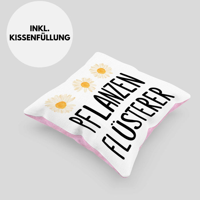 Pflanzenflüsterer Gärtner Kissen mit Füllung 40x40 mit Spruch Garten Hobbygärtner Geschenk Lustig Gärtnerin Geschenkidee (Grau) Rosa Trendation