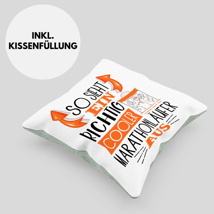 So Sieht Ein Richtig Cooler Marathonläufer Aus Geschenk Kissen mit Füllung 40x40 Lustiger Spruch Geschenkidee (Grau) Grün Trendation