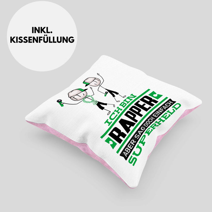 Rapper Geschenk Kissen mit Füllung 40x40 Ich Bin Rapper Aber Sag Doch Einfach Superheld Lustige Geschenkdiee für Rapper (Grau) Rosa Trendation