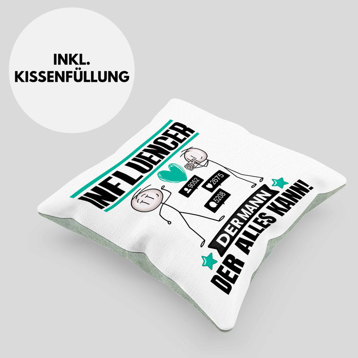 Influencer Kissen mit Füllung 40x40 Geschenk für Influencer Der Mann Der Alles Kann Geschenkidee zum Geburtstag (Grau) Grün Trendation