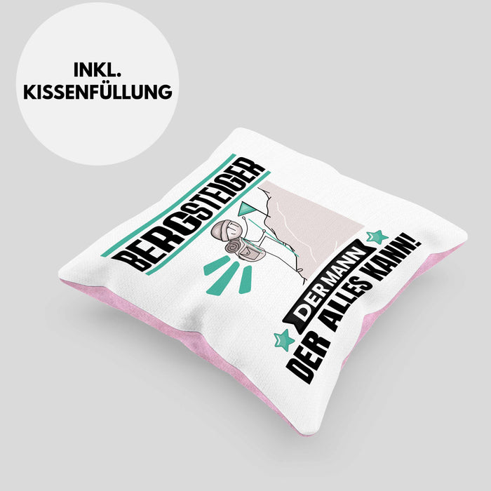 Bergsteiger Kissen mit Füllung 40x40 Geschenk für Bergsteiger Der Mann Der Alles Kann Geschenkidee zum Geburtstag (Grau) Rosa Trendation