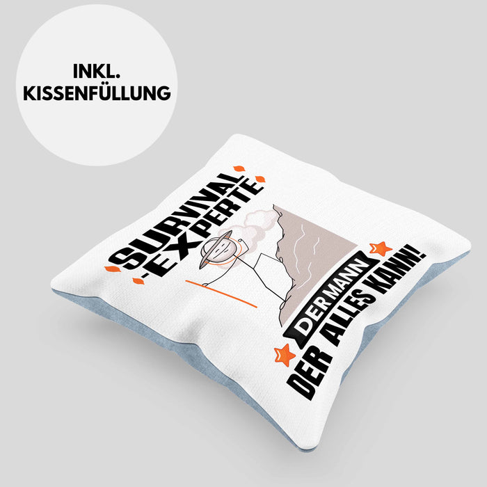 Survival-Experte Kissen mit Füllung 40x40 Geschenk für Survival-Experte Der Mann Der Alles Kann Geschenkidee zum Geburtstag (Grau) Blau Trendation