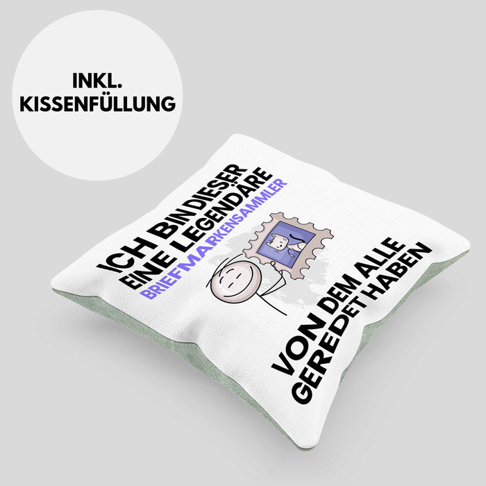 Briefmarkensammler Geschenk Kissen mit Füllung 40x40 Lustige Geschenkidee Geburtstag für Briefmarkensammler Ich Bin Dieser Legendäre Briefmarkensammler Von Dem Alle Geredet Haben (Grau) Grün Trendation