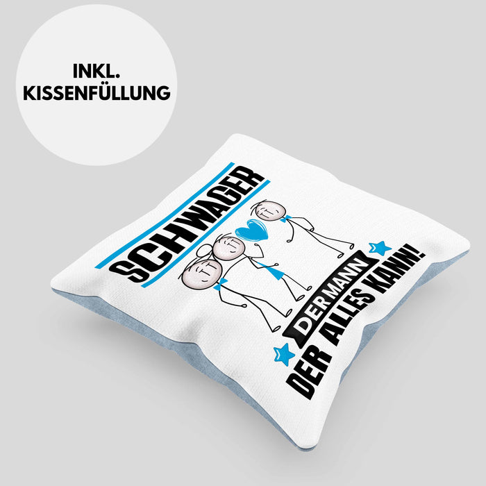 Schwager Kissen mit Füllung 40x40 Geschenk für Schwager Der Mann Der Alles Kann Geschenkidee zum Geburtstag (Grau) Blau Trendation
