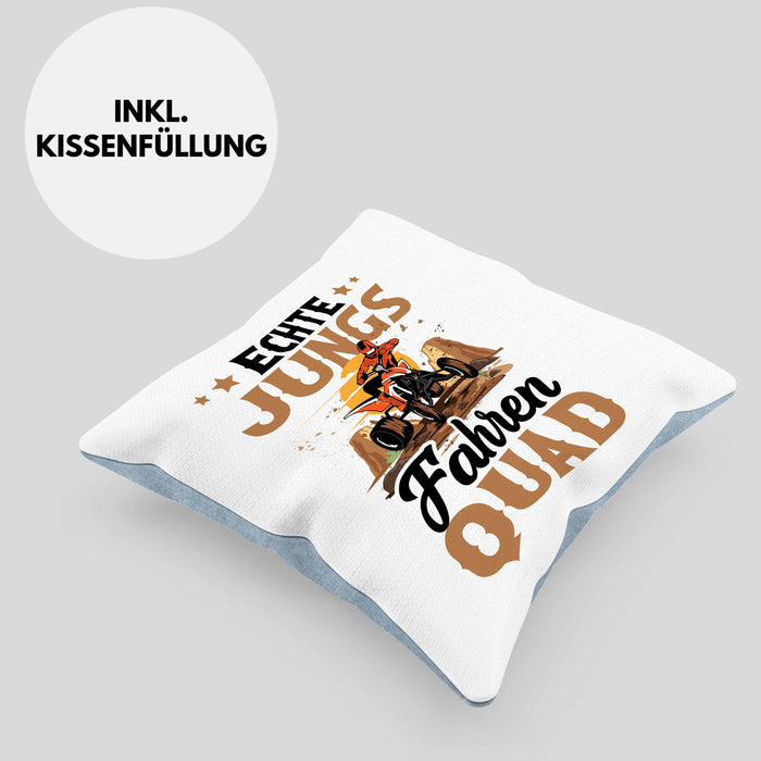 Quad-Fahrer Kissen mit Füllung 40x40 Geschenk Echte Jungs Fahren Quad Geschenkidee (Grau) Blau Trendation