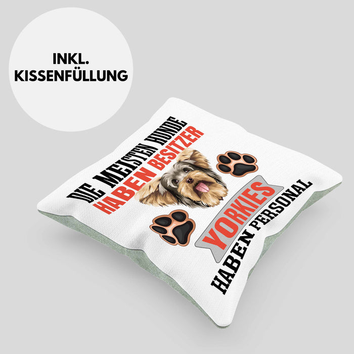 Yorkie Besitzer Kissen mit Füllung 40x40 Geschenk Lustiger Spruch Geschenkidee Besitzerin Yorkie Haben Personal (Grau) Grün Trendation