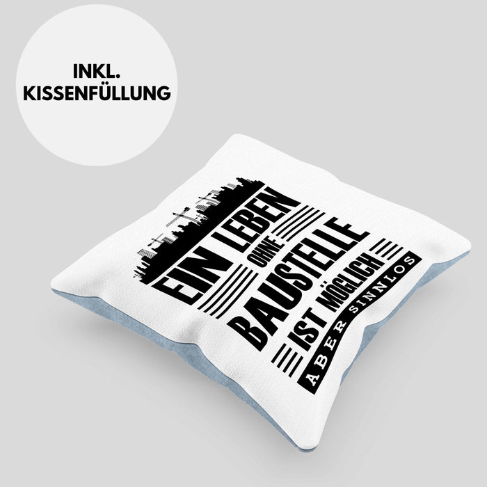 Lustige Kissen mit Füllung 40x40 Bauarbeiter Baustellenliebhaber Geschenkidee Baustelle (Grau) Blau Trendation