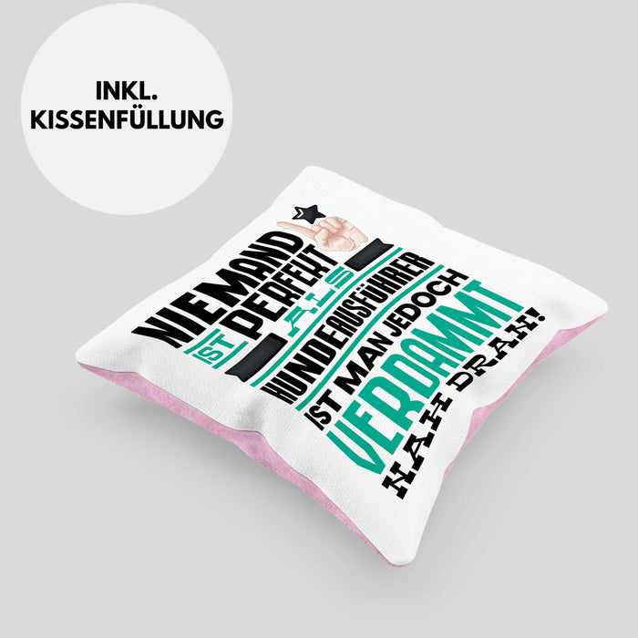 Hundeausführer Geschenk Kissen mit Füllung 40x40 Lustige Geschenkidee für Hundeausführer Geburtstag Niemand Ist Perfekt Aber Als Hundeausführer Ist Man Nah Dran (Grau) Rosa Trendation
