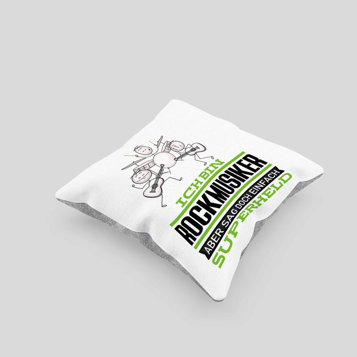 Rockmusiker Geschenk Kissen mit Füllung 40x40 Ich Bin Rockmusiker Aber Sag Doch Einfach Superheld Lustige Geschenkdiee für Rockmusiker (Grau) Grau Trendation