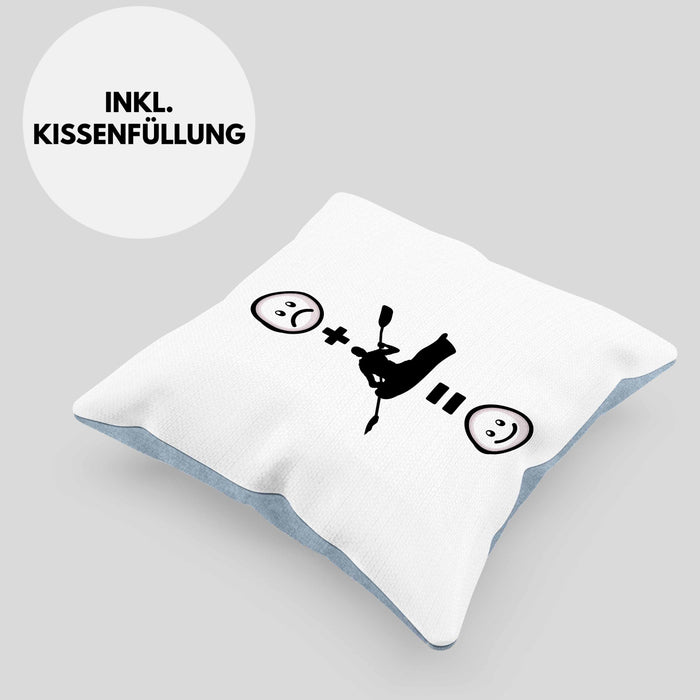 Kajak Kissen mit Füllung 40x40 Geschenk für Kajakfahrer :( + Kajak = :) Lustige Geschenkidee Geburtstag (Grau) Blau Trendation