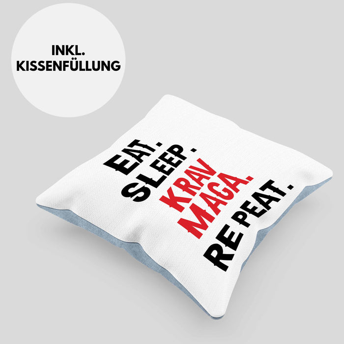 Krav Maga Kissen mit Füllung 40x40 Geschenk Kampfsportler Geschenkidee Selbstverteidigung (Grau) Blau Trendation