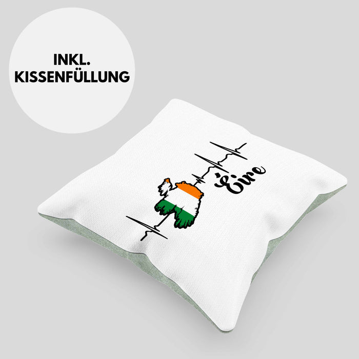 Irland Kissen mit Füllung 40x40 "Herzschlag Eire" Geschenk für Irland-Fans (Grau) Grün Trendation