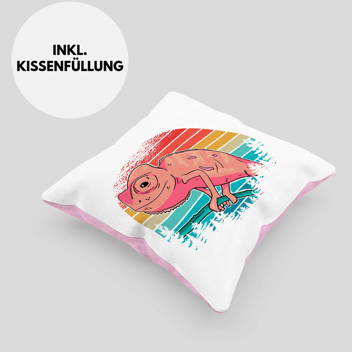 Chamäleon-Besitzer Kissen mit Füllung 40x40 Geschenk Grafik Chamäleon (Grau) Rosa Trendation
